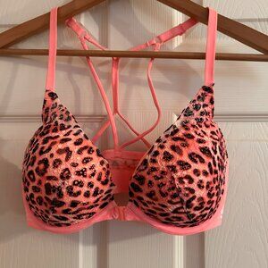 32DD Date Push-Up Orange Leopard Print PINK Victoria's Secret Bra